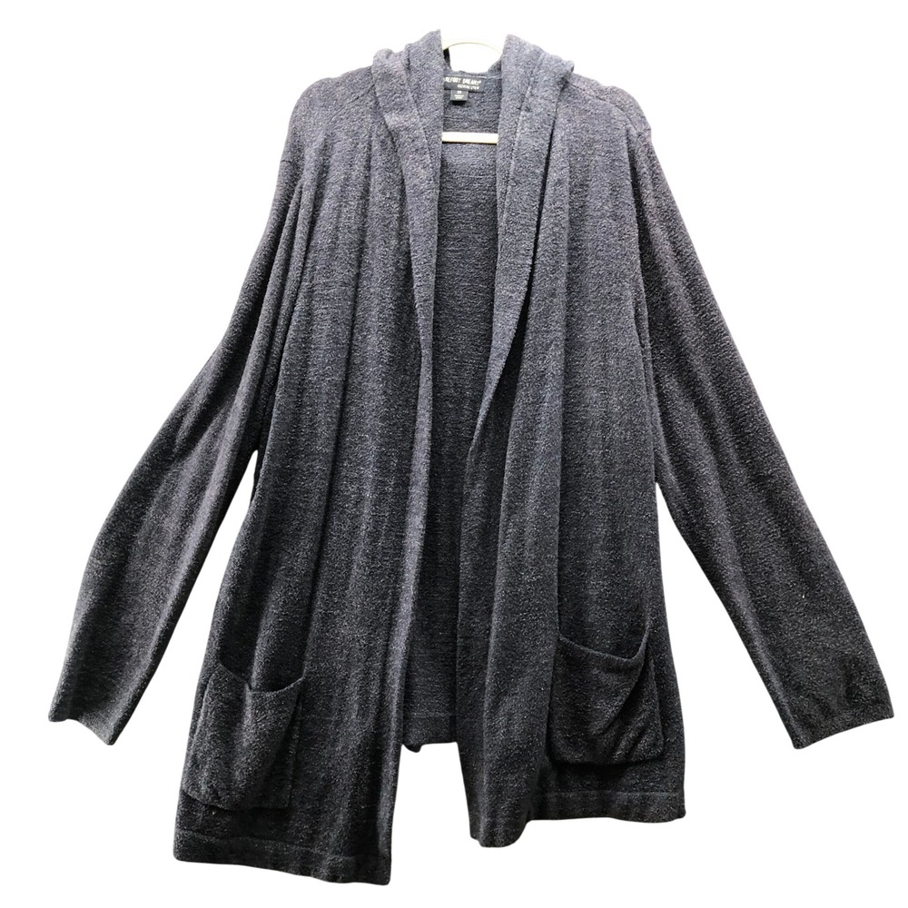 Barefoot Dreams CozyChic Lite Hooded Cardigan Womens 3X Navy Blue Open Front